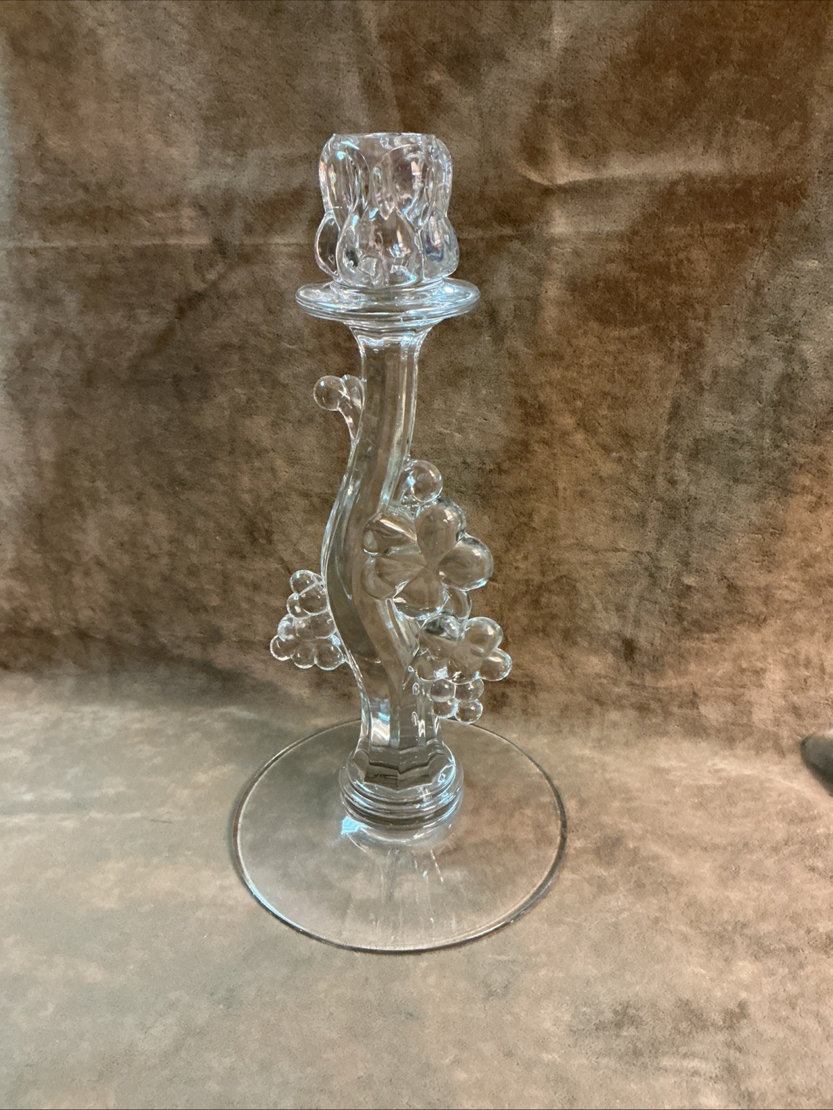 Circa 1930s Heisey glass grape cluster tall candlestick in clear color HTF Item