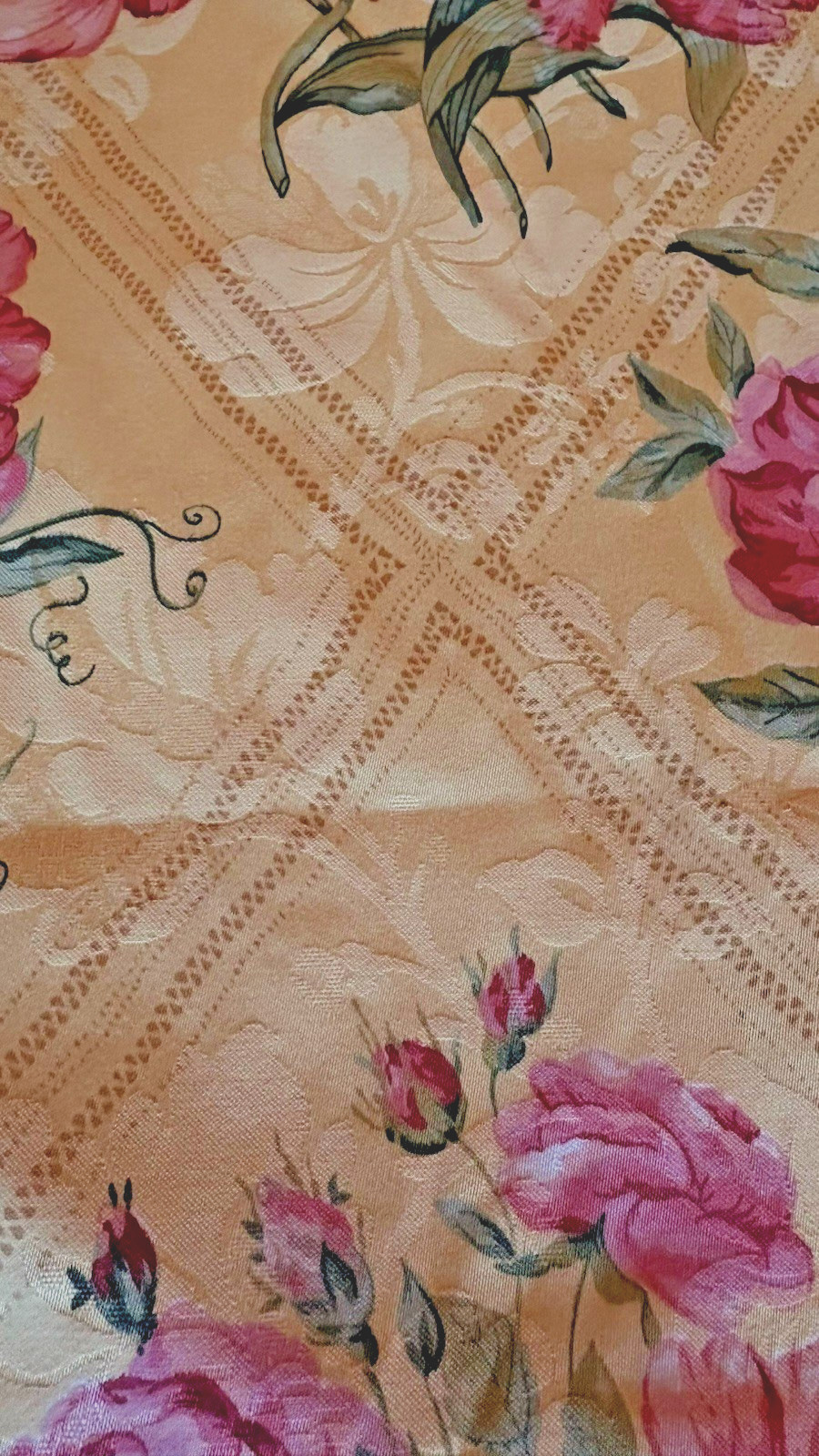 Curtain Panel Floral Damask Pattern Tulips Peonies Sweet Peas Sage W-50” L 97”