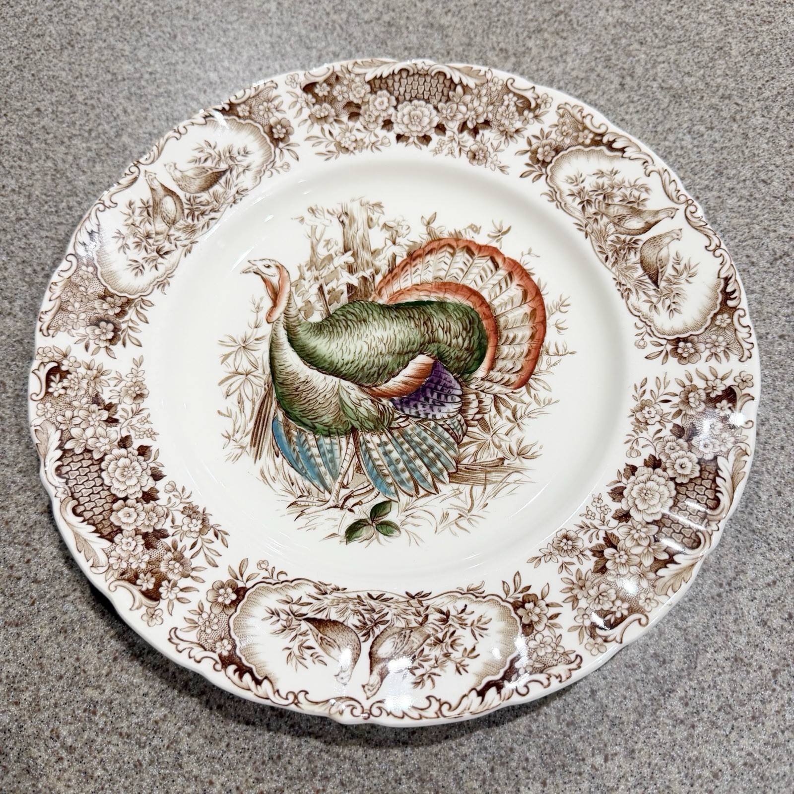 Vintage 1950/60 Johnson Brothers Wild Turkey Native American Dinner Plate 10.5”