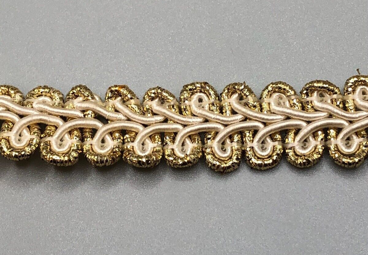27″ x .5″ Wide Gold & White Satin Braid Trim Vintage with Lovely Colors L47