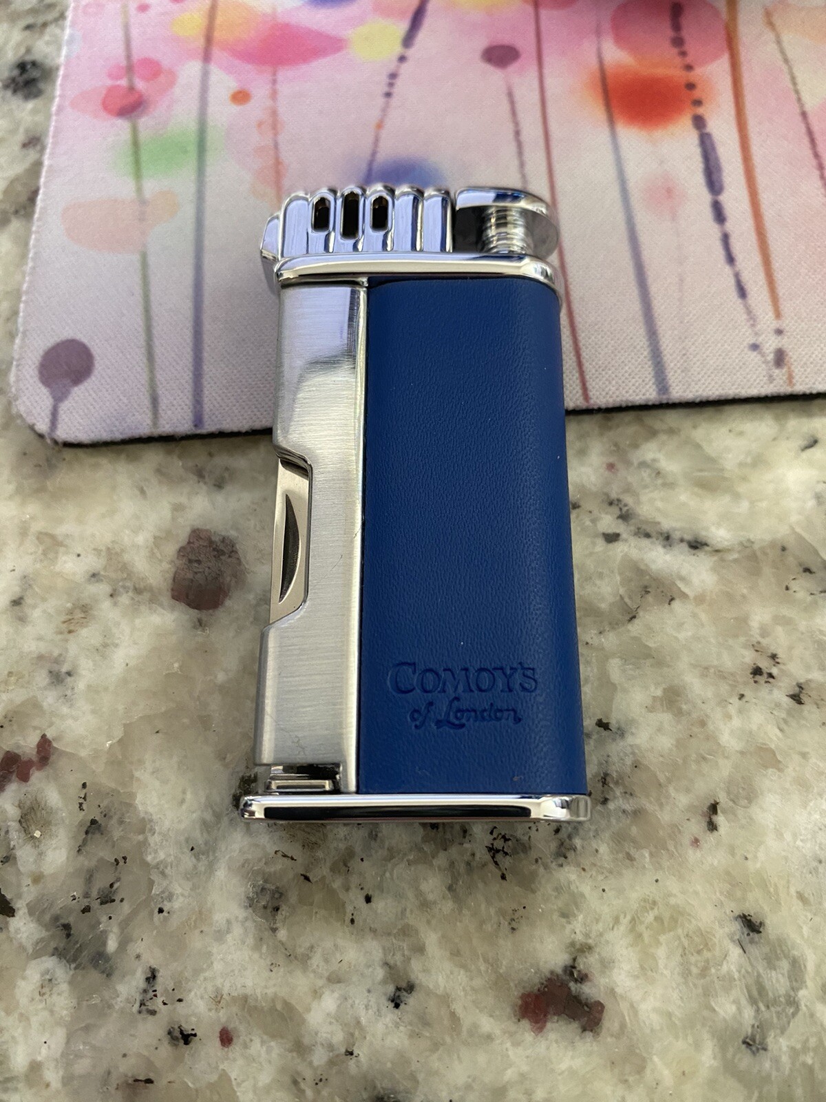 Comoy’s of London Soft Flame Pipe Lighter and Tools – Blue and Silver – New
