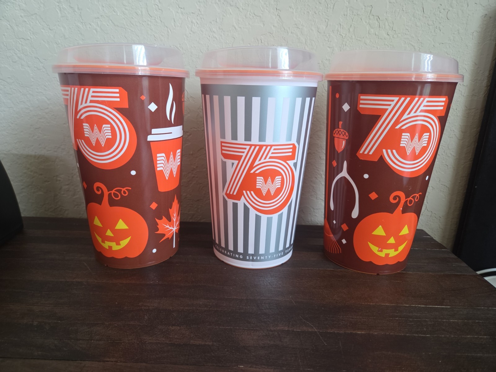 Lot of 3 Whataburger 75th Anniversary Cup with Lid New Free Shipping