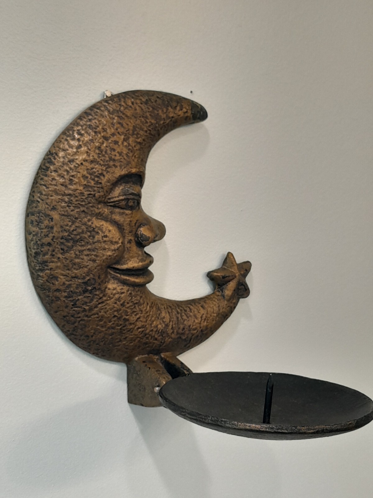 Celestial Crescent Moon Pillar Candle Holder Hinged Metal Wall Sconce
