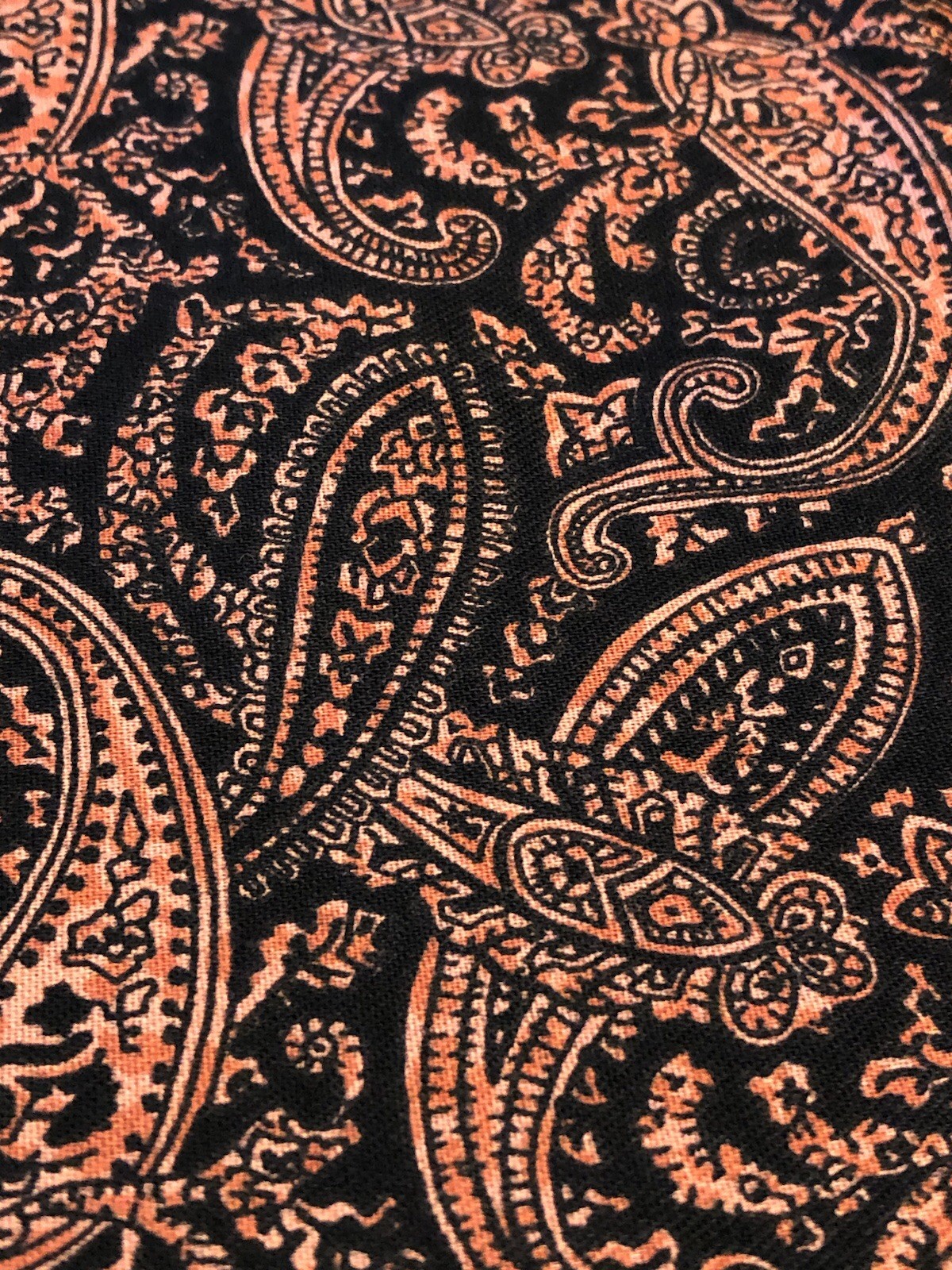 FABRIC DOWNSIZING – BEAUTIFUL BLACK AND RUSTY PAISLEY 65” x 44”