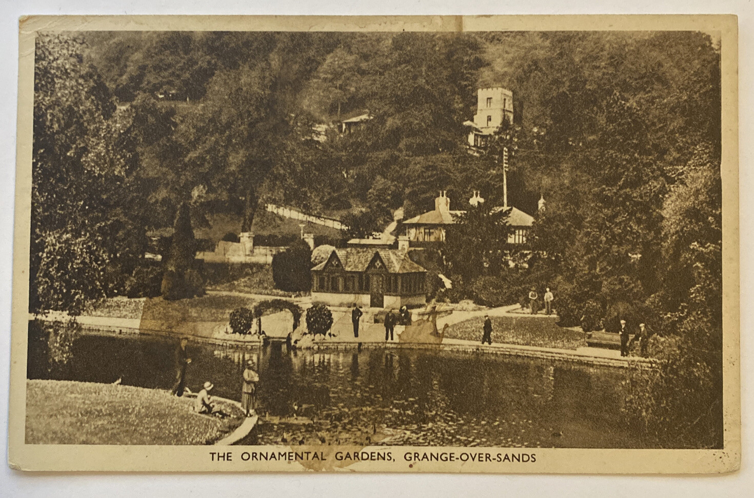 Vintage Postcard, Grange-Over-Sands, People at the Ornamental Gardens