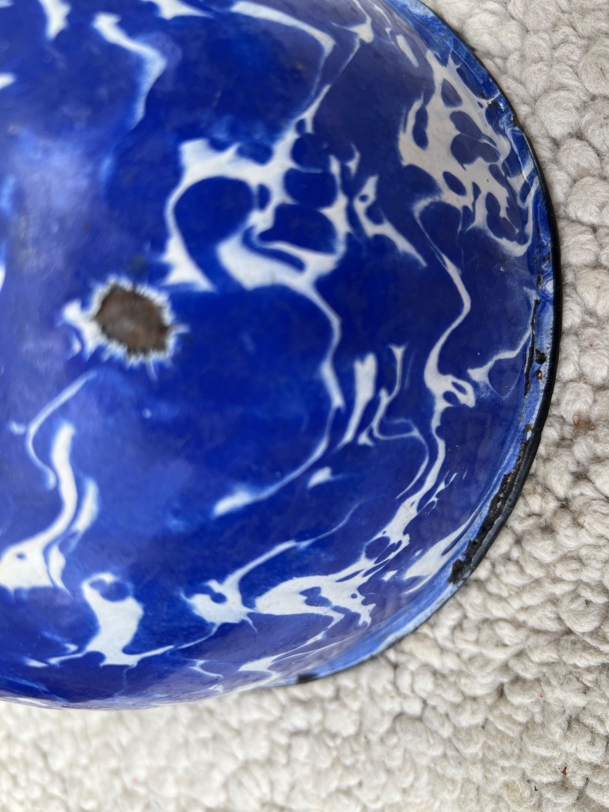 Graniteware Enamelware Very Nice Cobalt Blue and White Swirl 7.5” x 3.5” Bowl