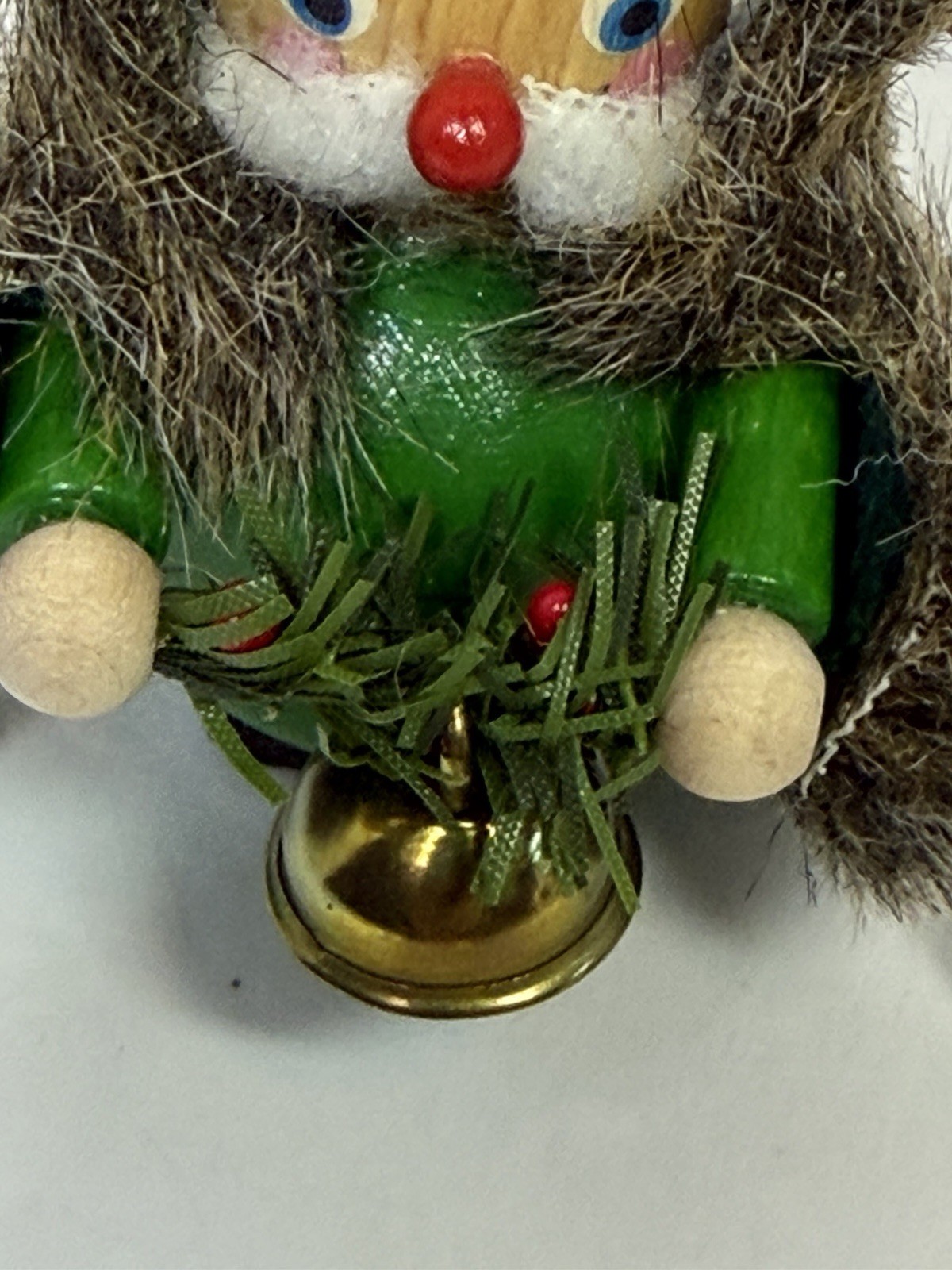 Vintage Steinbach Irish Santa Ornament Germany Wood Fur Hood Bell Tag Garland