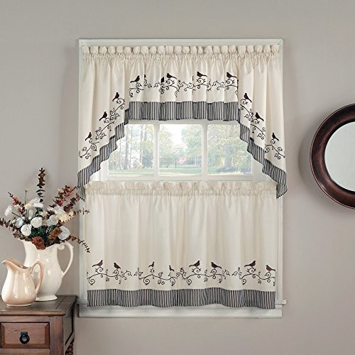 Birds Kitchen Curtain Tier Pair, 58″ W x 36″ 58″W x 36″L (Pack of 1) Chocolate