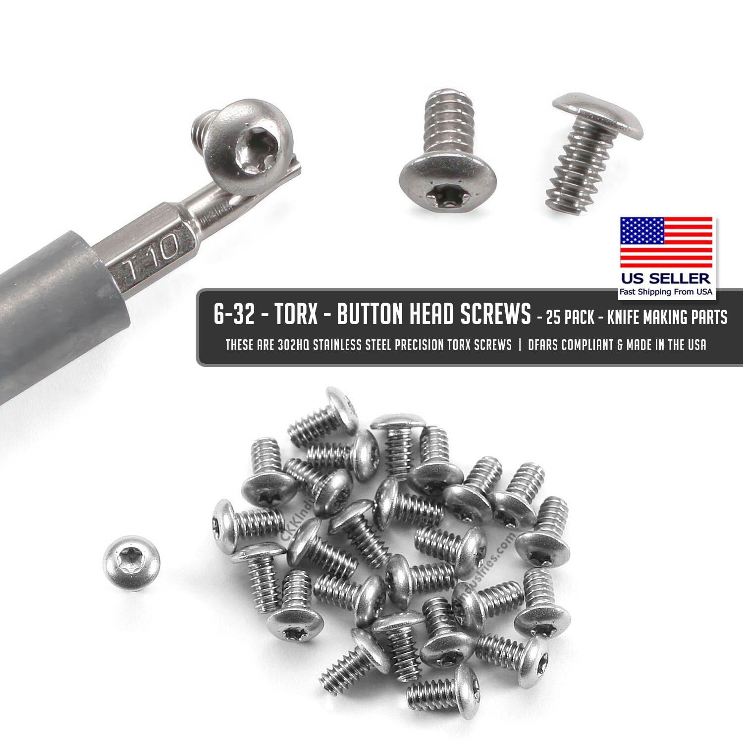 6-32 – TORX – Button Head Screws- (.250) – Knife Making Parts – 25 Count