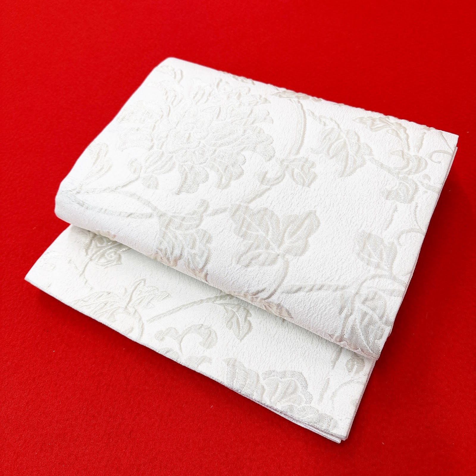 Japanese Kimono Obi ‘FUKURO OBI’ Polyester/White/Flower/Length:372cm N1458