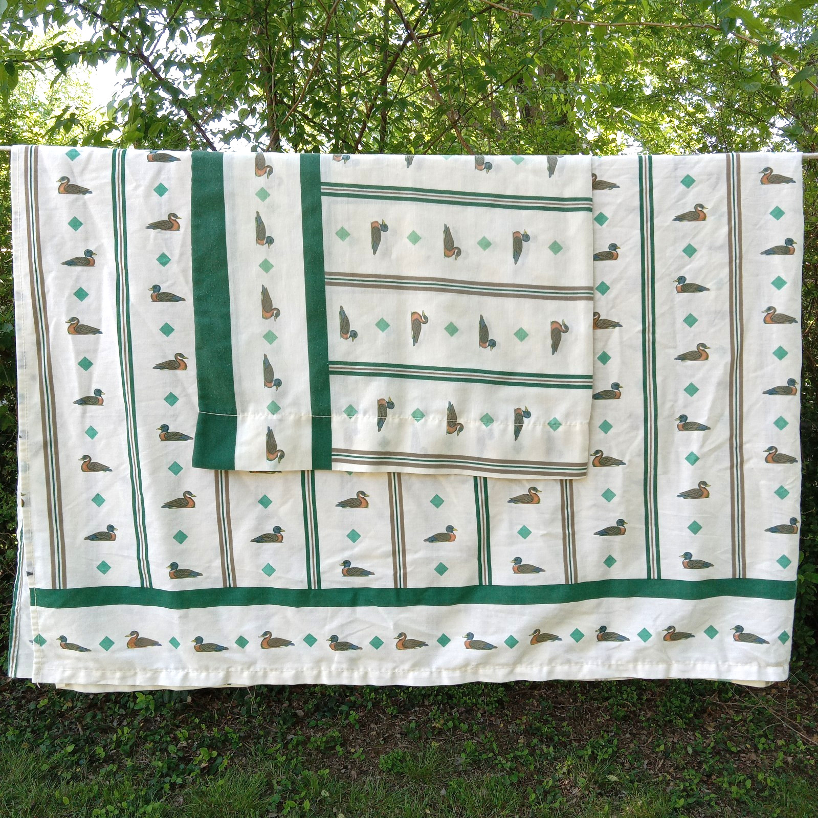 Canon Mallard Duck Print Full Flat Sheet and One Standard Pillow Case 1990s