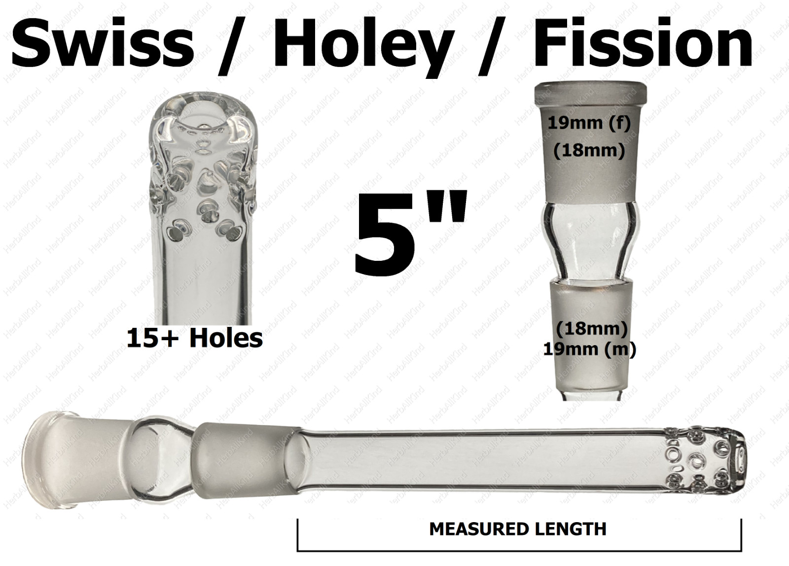 5″ 18mm MALE to 18mm FEMALE (19mm to 19mm) Holey Swiss Fission Glass Downstem