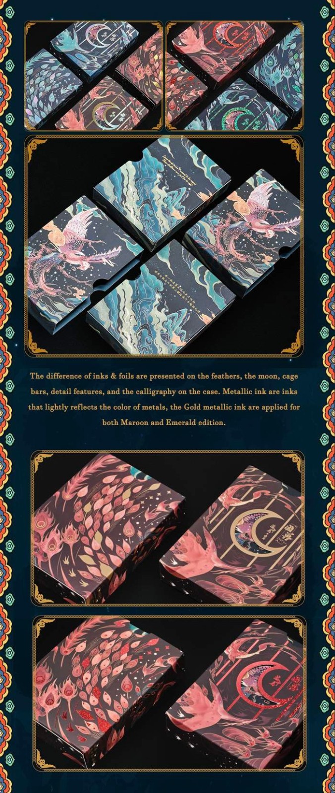 Trapped Beasts: Caged Bird Playing Cards – Maroon & Emerald Gilded Edition [CASH