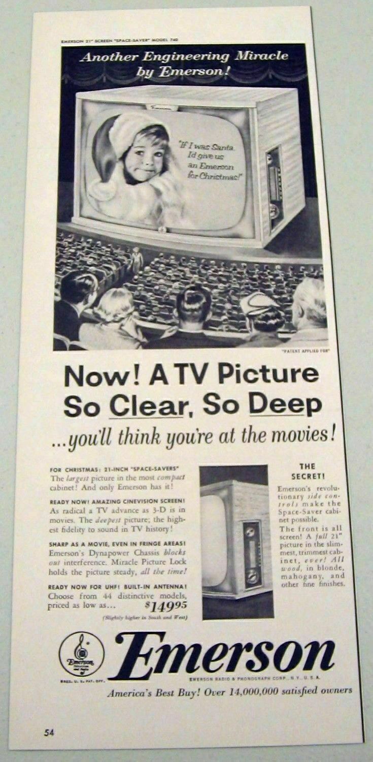 1953 Print Ad Emerson 21-Inch Space Saver TV Sets Television New York,NY