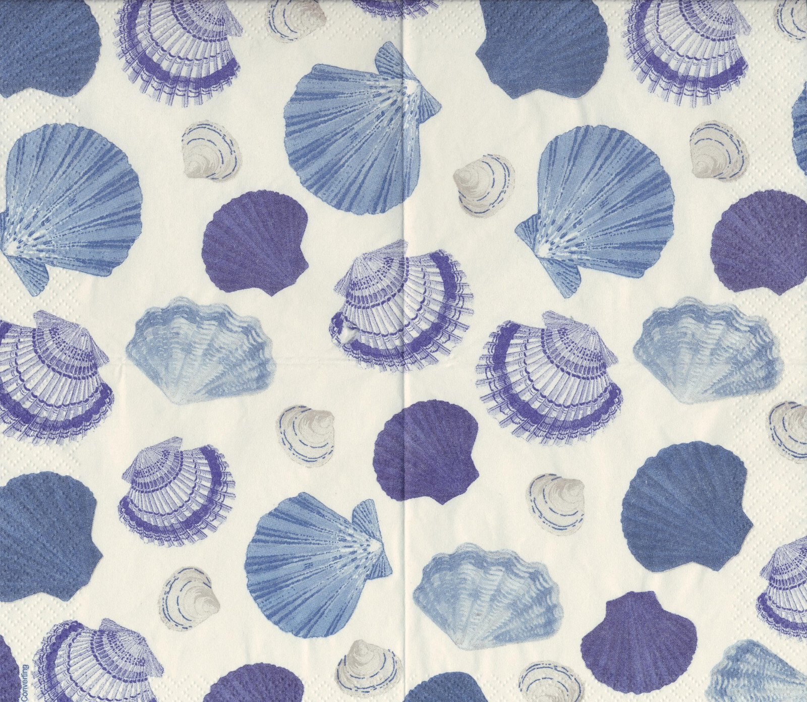 TWO Individual Paper BEVERAGE / COCKTAIL Decoupage Napkins BLUE SHELLS