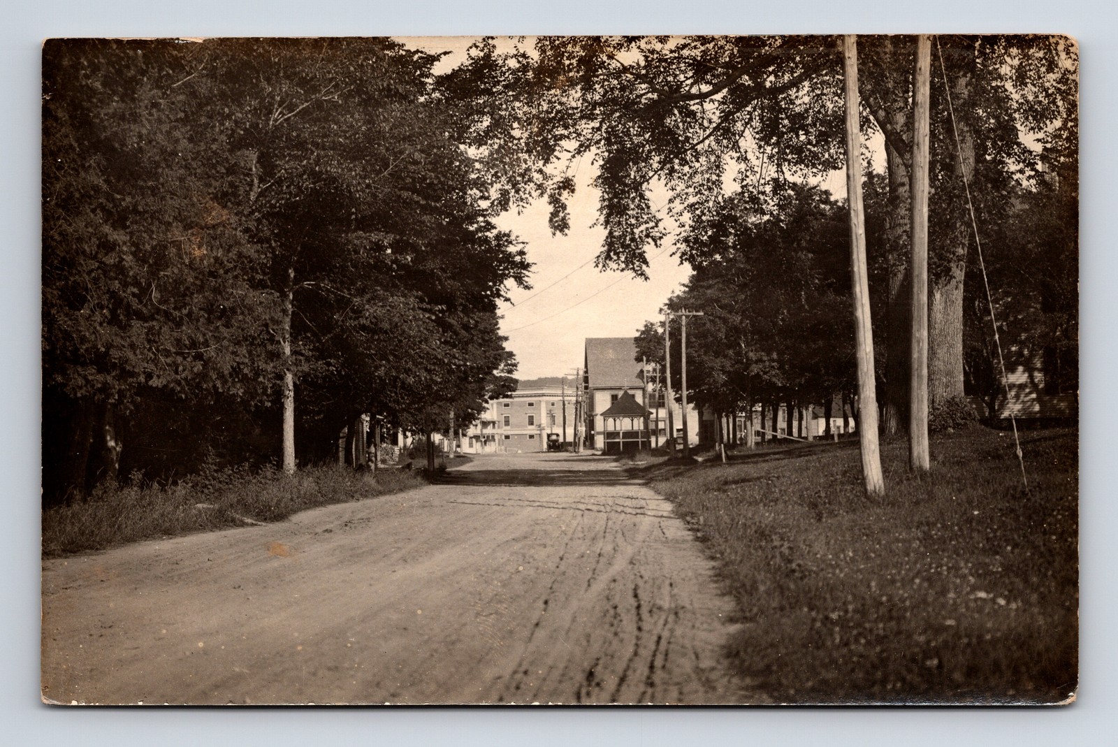 RPPC Dirt Road Street To Unknown Town Car Gazebo Real Photo Postcard