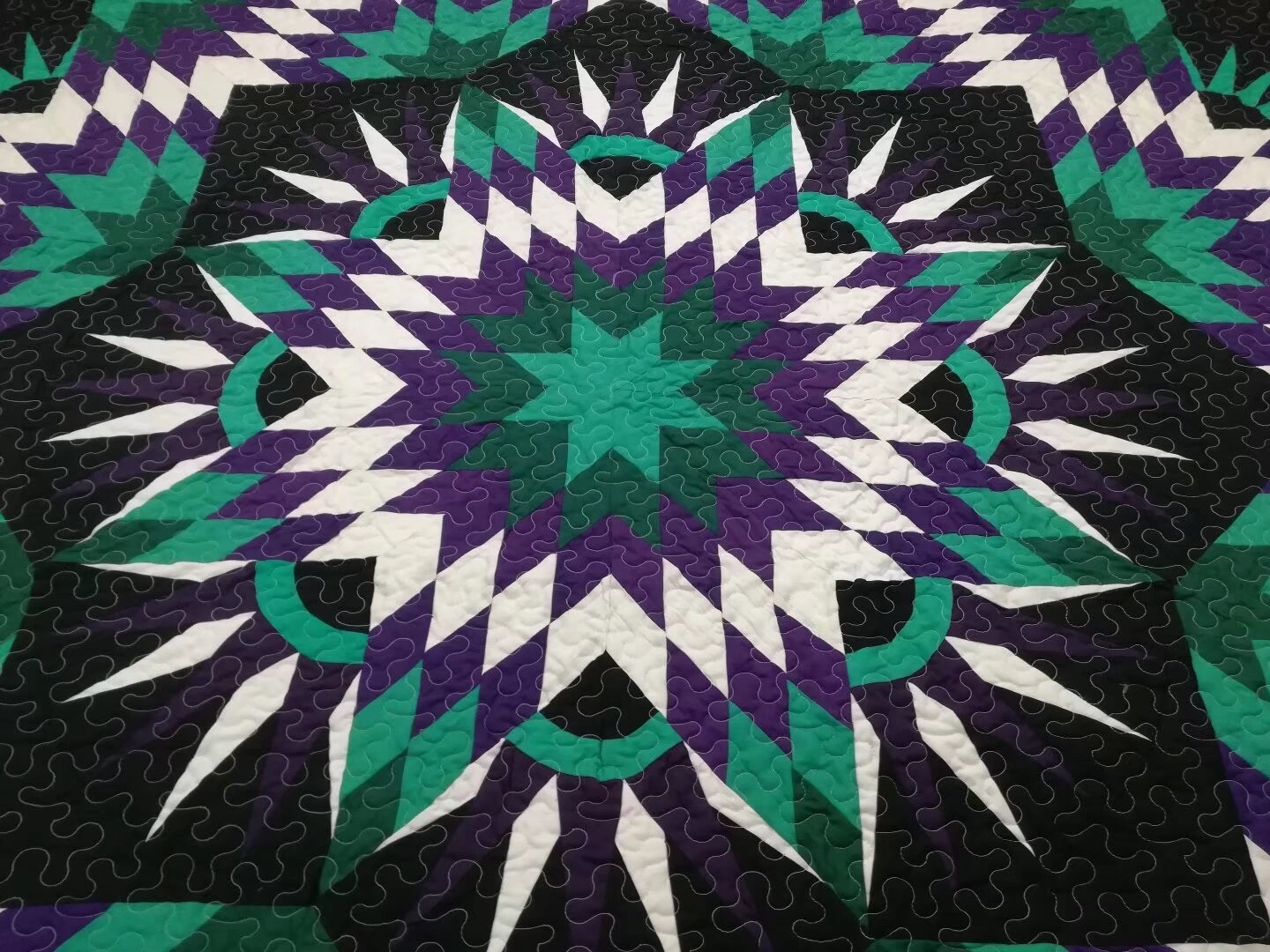 King Size Machine Pieced And quilted Patchwork Quilt#155