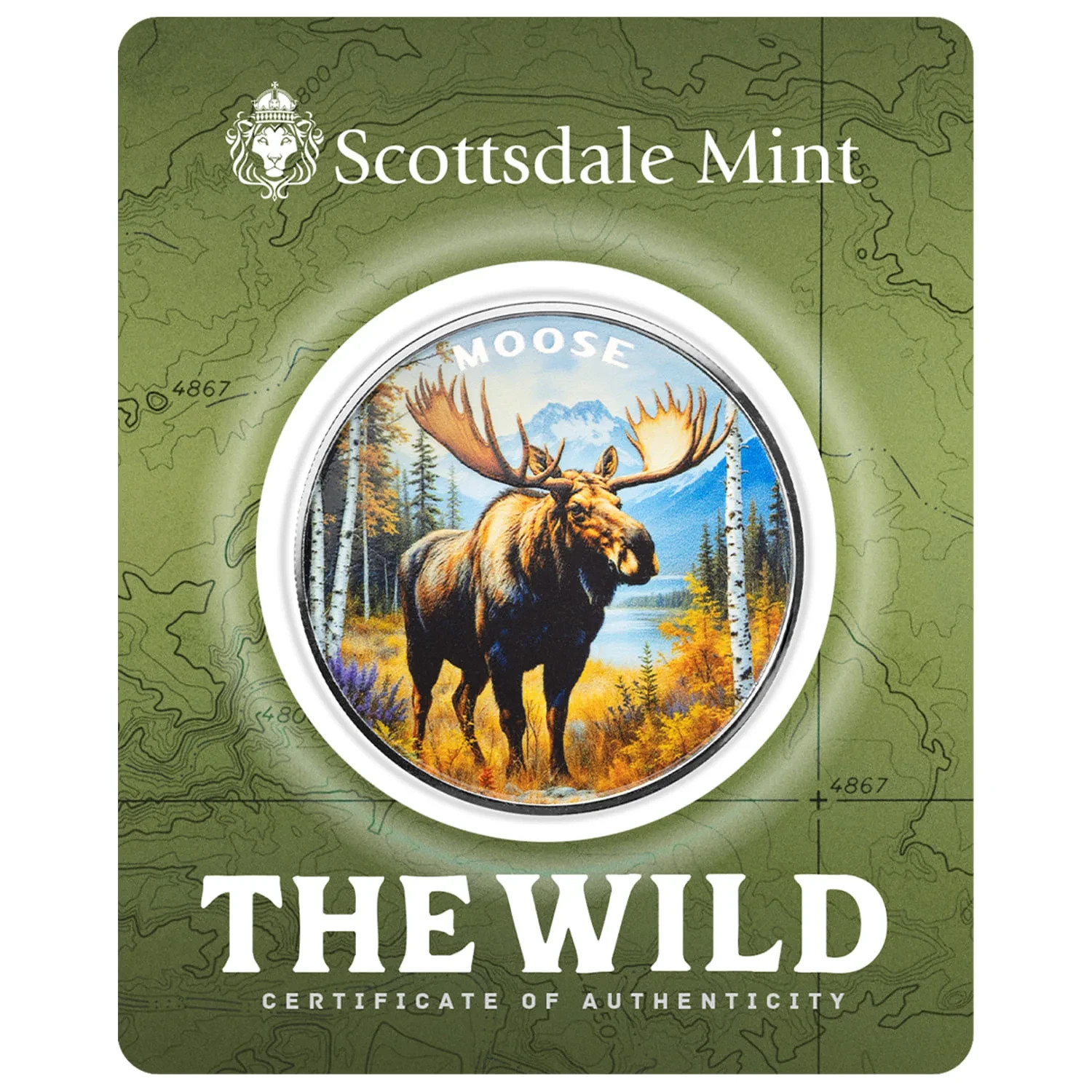 MOOSE – Colorized Silver Round – Scottsdale 1 oz .999 Fine Silver BU THE WILD