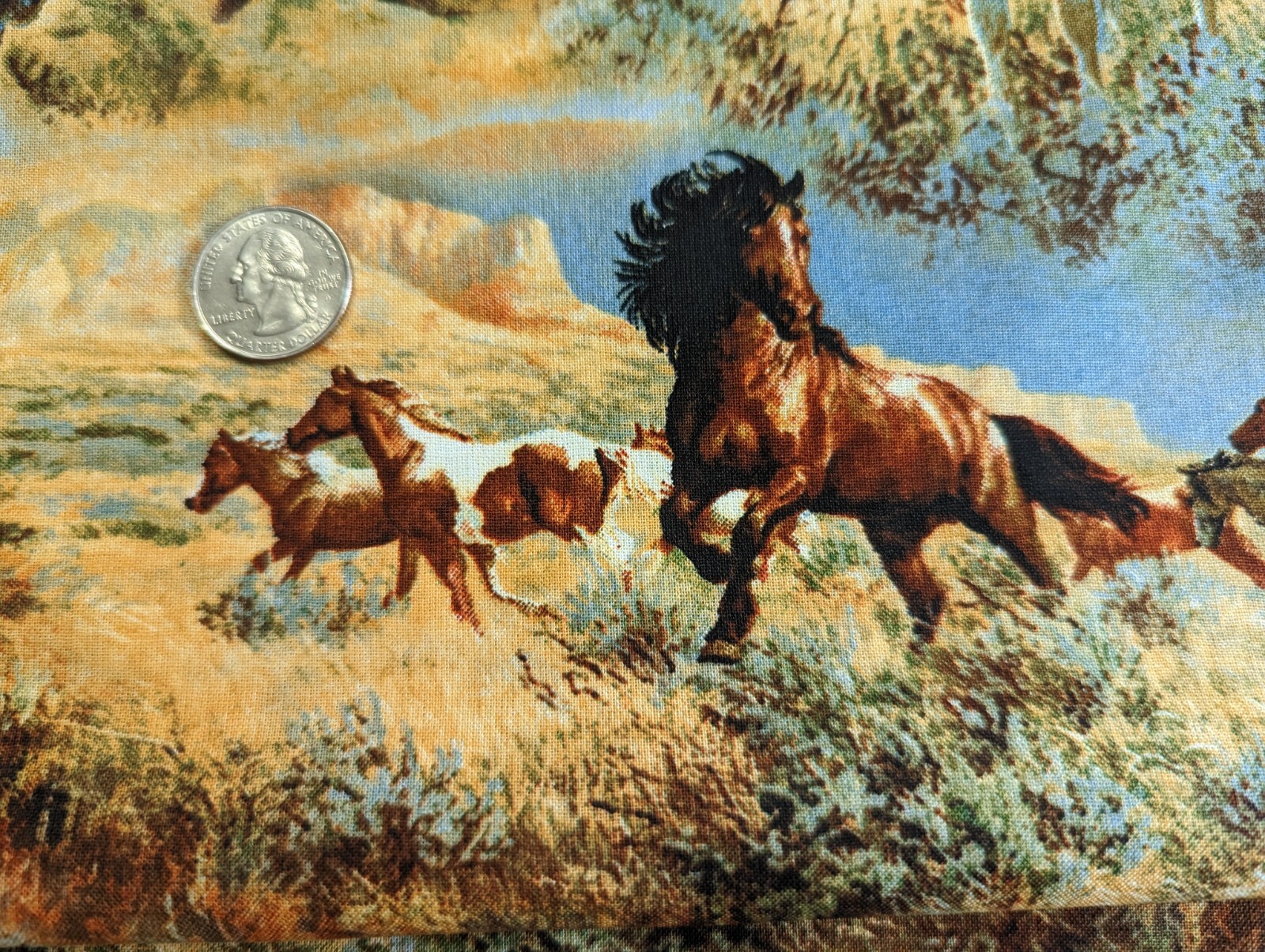 1Yd/43″ 100%Cotton woven fabric “Horses in the Prairies” – NOT TOSS – BTY, NEW