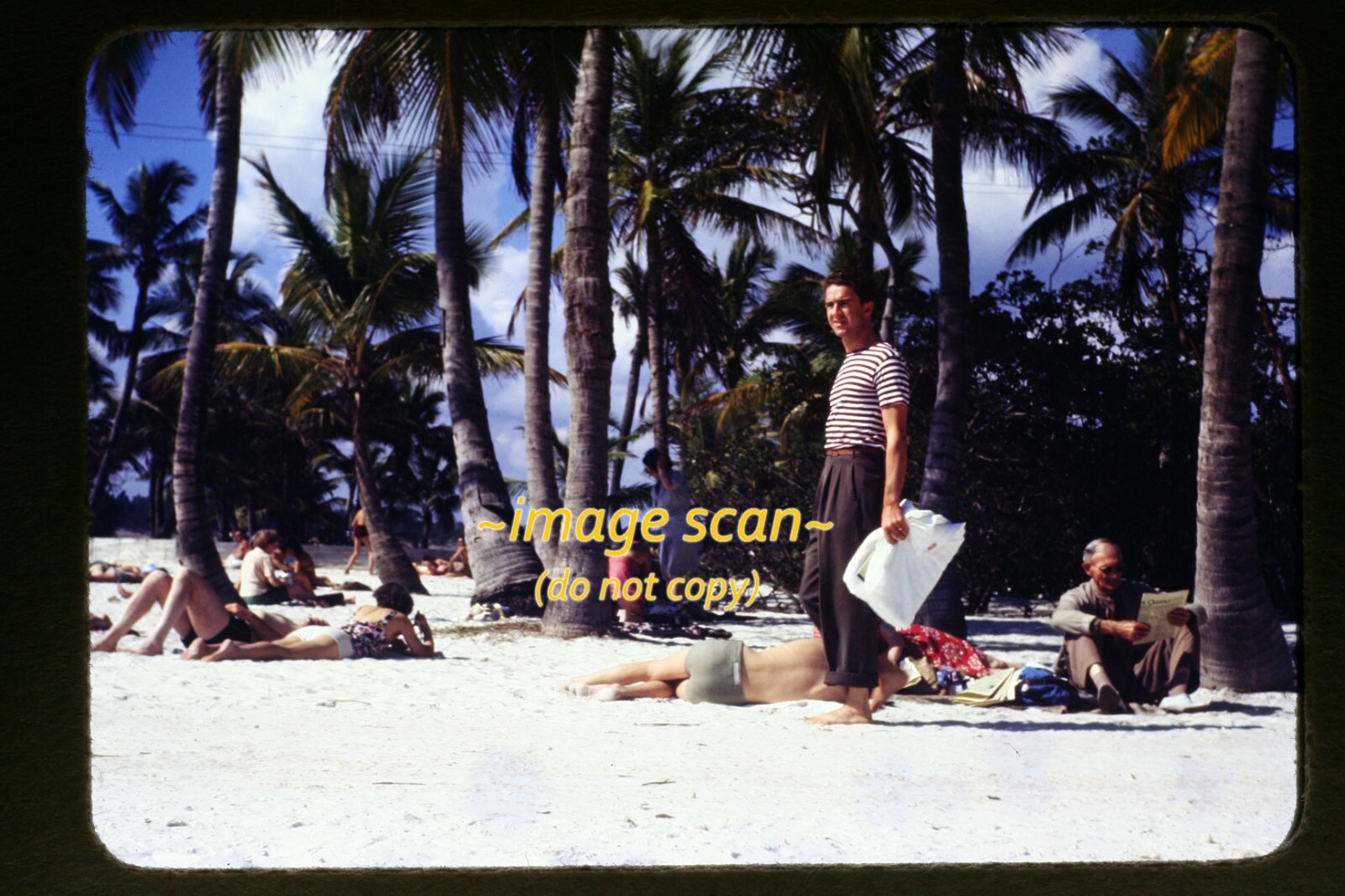 Man Walking on a White Sand Beach in the mid 1940’s, Kodachrome Slide f3b