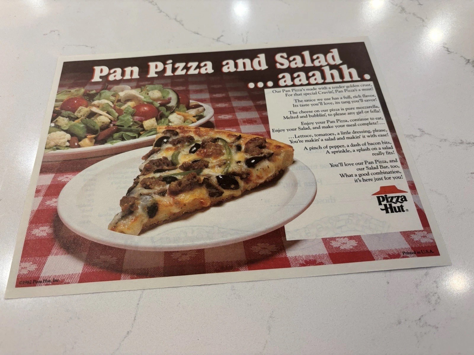 Vintage Pizza Hut Pan Pizza and Salad …aaahhh. Paper Placemat 1982