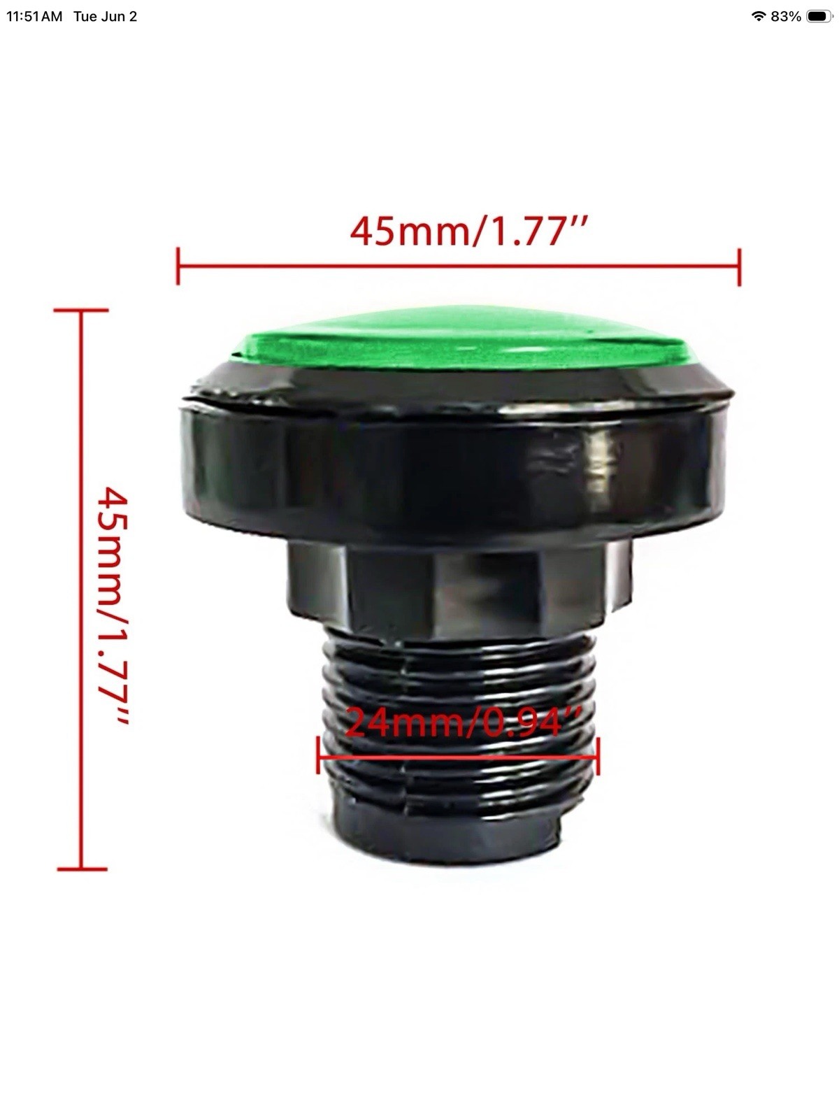 2-Arcade Video Games Push Button Micro Switch’s 46mm Round DC 12V Green LED New