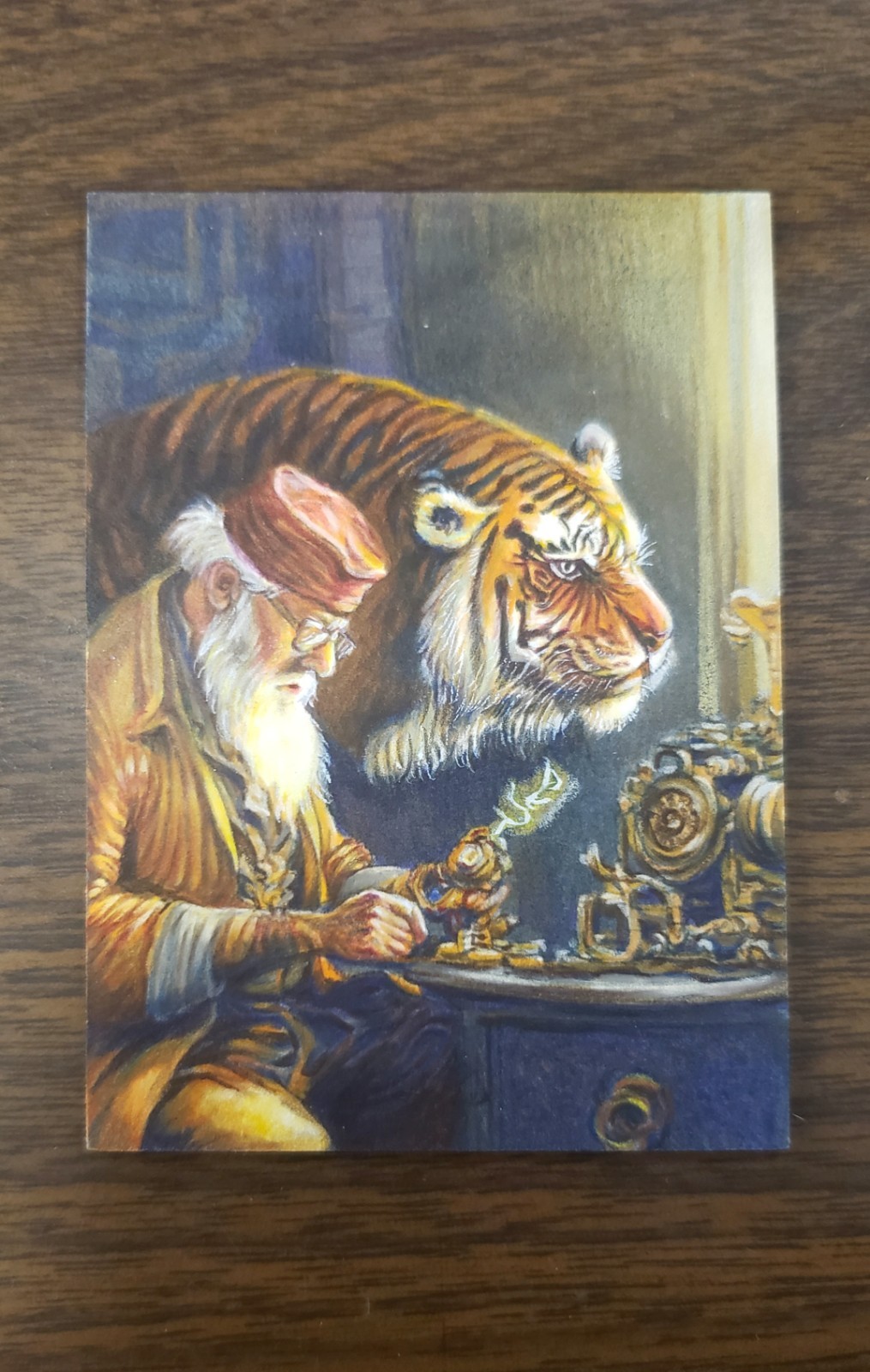 ACEO OOAK ORIGINAL HAND-DRAWN 1/1 SKETCH Old Sage and Tiger, Signed By Artist!