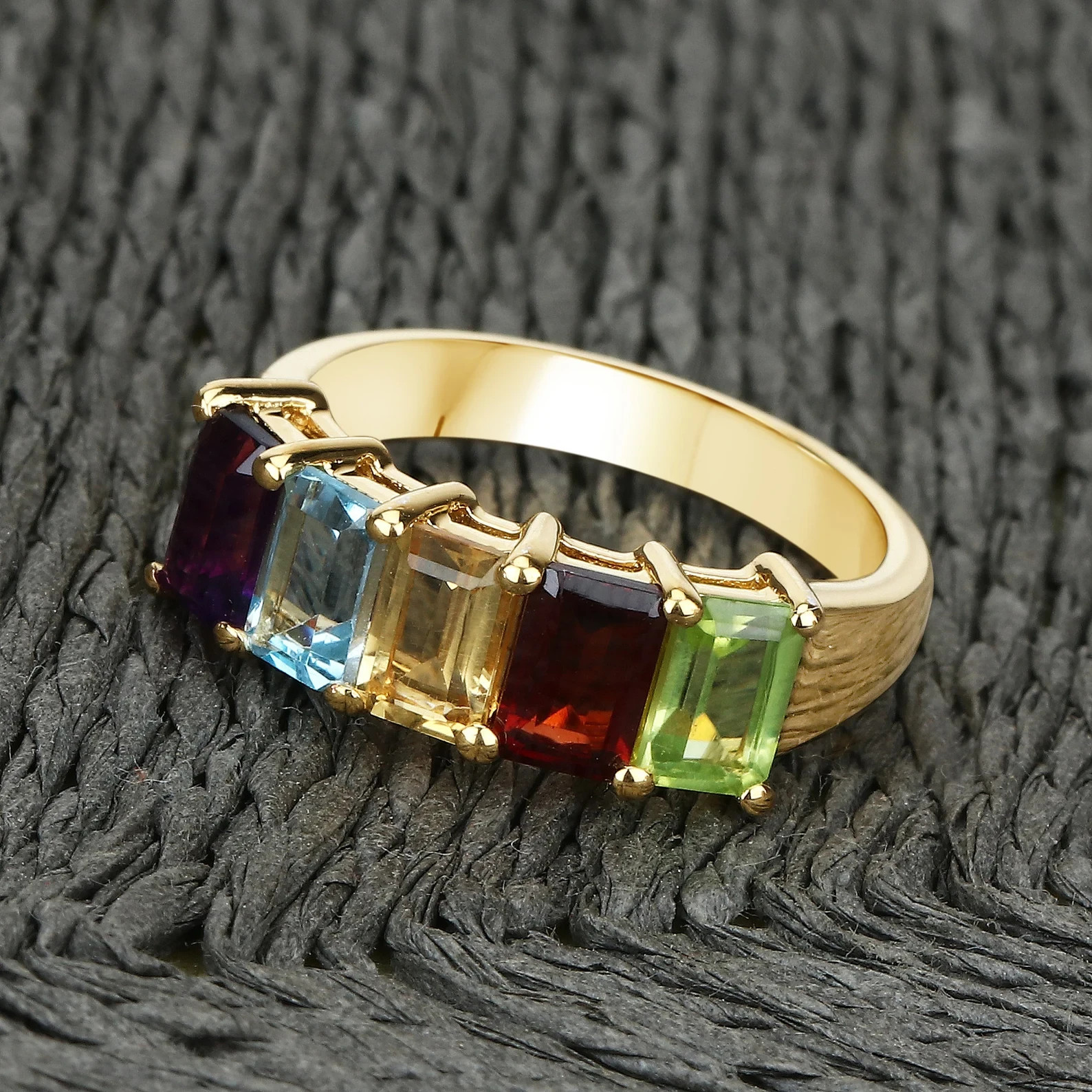 Amethyst, Topaz, Garnet, Peridot & Citrine Rainbow Ring in 18K Yellow Gold Over