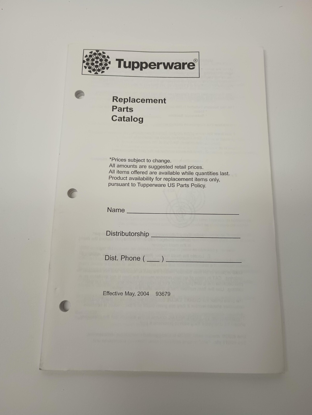 Rare Tupperware Replacement Parts Catalog Booklet May 2004