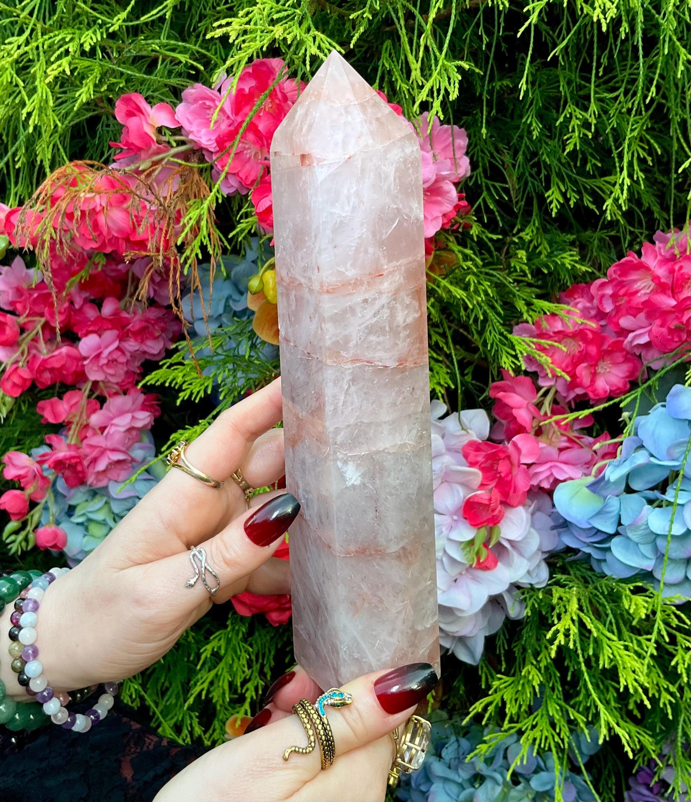 Red Phantom Quartz Crystal Generator ~ Large 2 Lb. 4 oz. ~ 9″ Tall ~ Kundalini