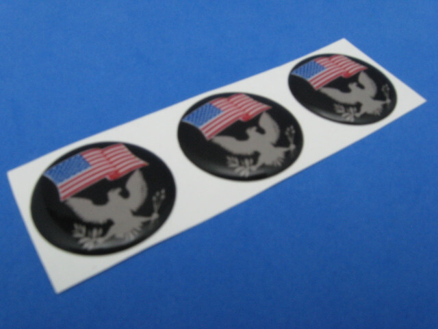USA FLAG WITH EAGLE DOMED DECAL EMBLEM STICKER SET OF THREE #078
