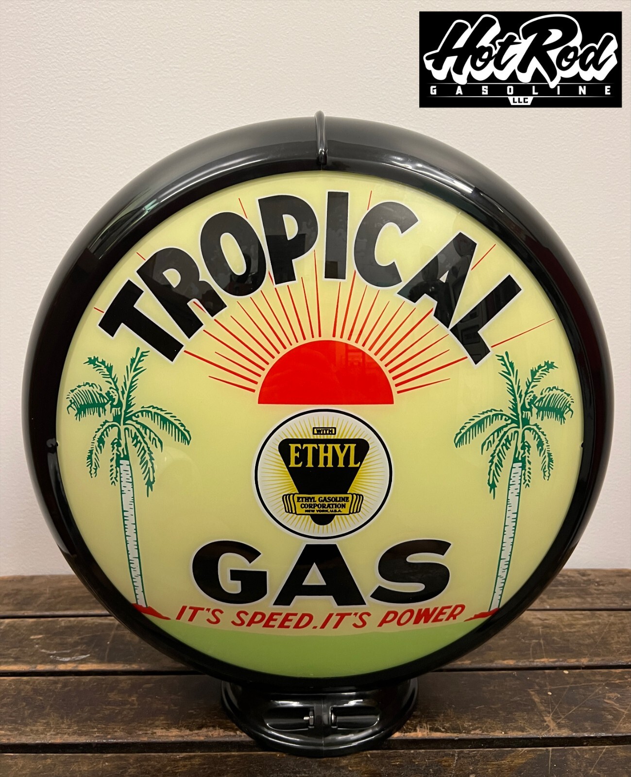 TROPICAL GAS Reproduction 13.5″ Gas Pump Globe – (Black Body)