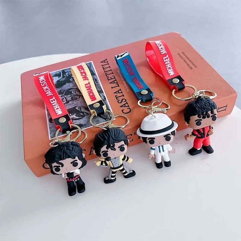 Michael Jackson Keychain King of Dance Mini Idol Figure Key Ring Toy Collectible
