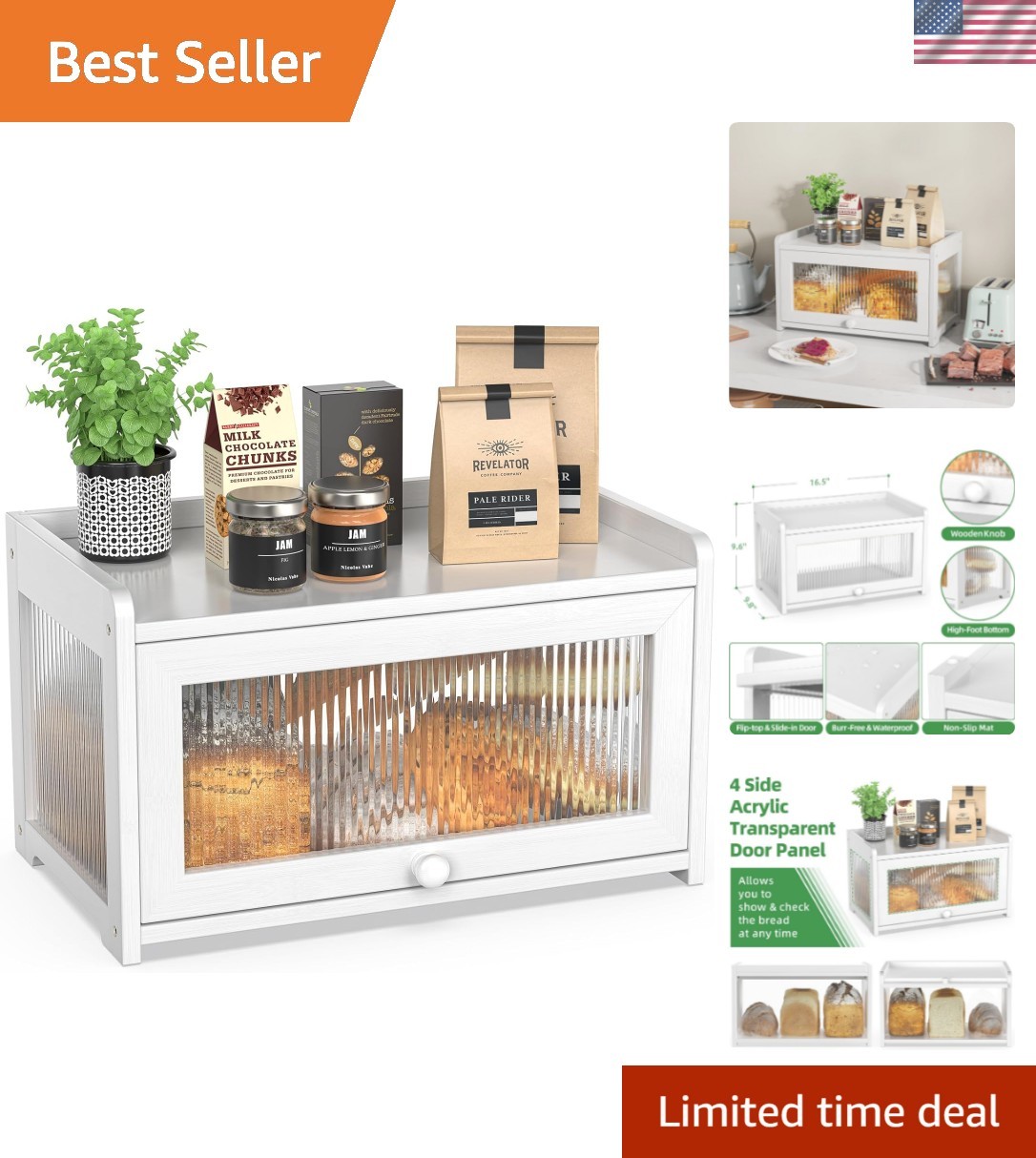 Functional Bamboo Bread Box with Clear Window and Ample Storage – Hand Wash Only
