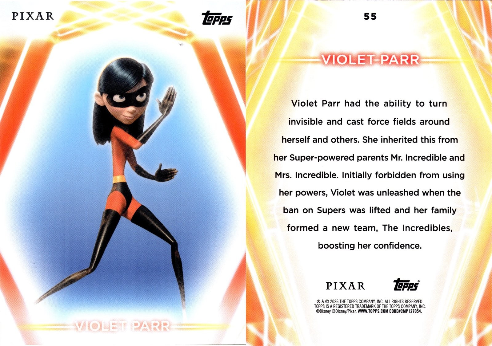 2026 Topps Disney Neon Violet Parr Pixar #55 The Incredibles