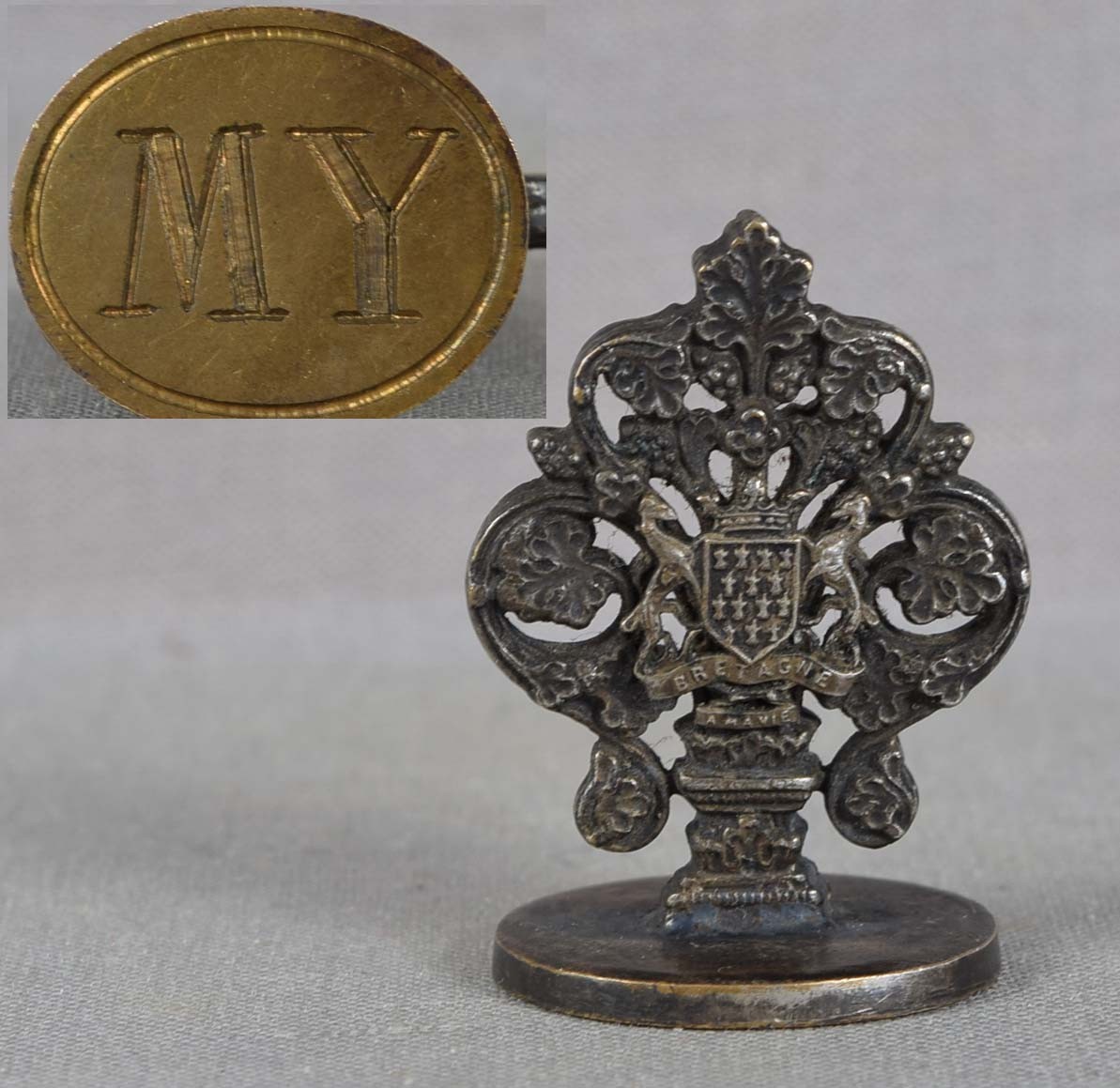 Vintage French bronze SEAL BRITTANY coat of arms