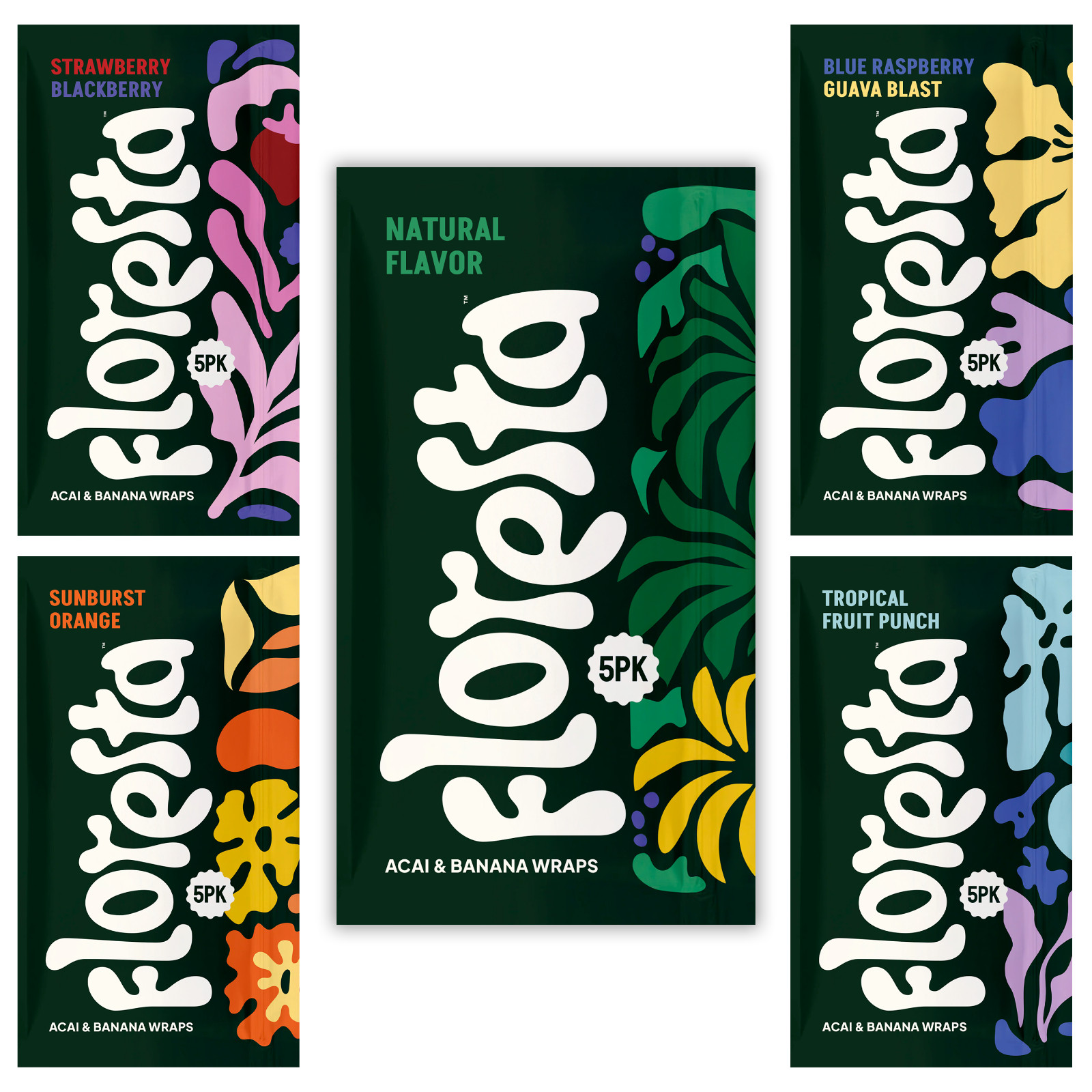 Floresta Acai Wraps – Assorted Trial Pack Banana + Acai Blend Wraps. Pack of 5