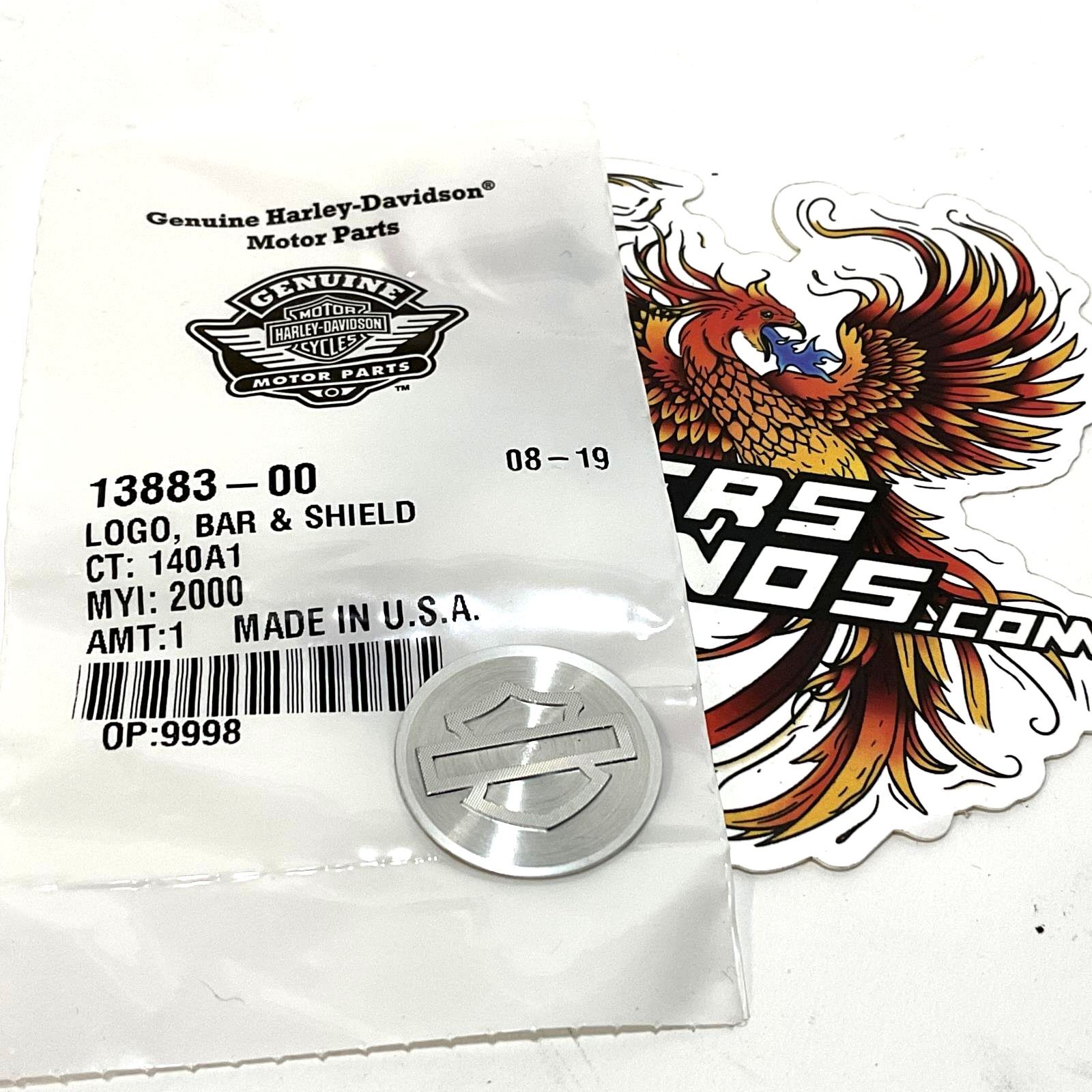 NEW Genuine Harley 1-1/8″ Bar & Shield Logo Medallion Backrest Emblem 13883-00