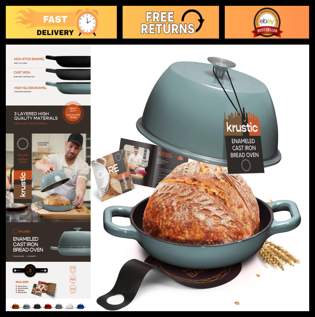 6 Quart Enameled Cast Iron Dutch Oven for Sourdough Baking | Round Pot & Lid | N