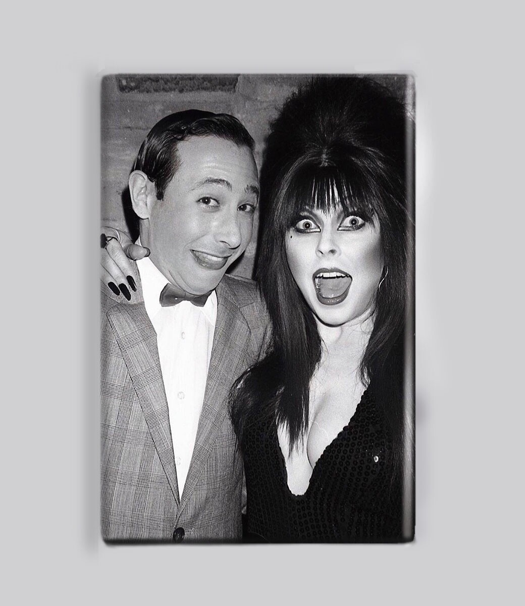 PEE WEE & ELVIRA 2″ x 3″ MAGNET (retro horror comedy vhs tv movie 80s goth)