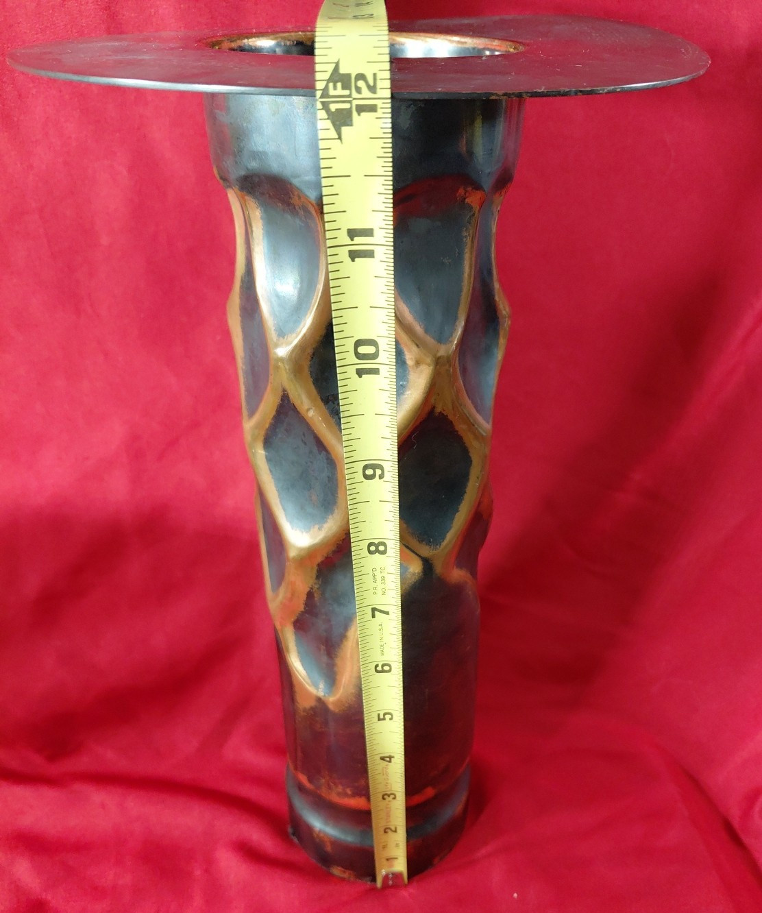Pair Pillar Candle Holder Mixed Materials Copper Metal & More 9″ & 12″