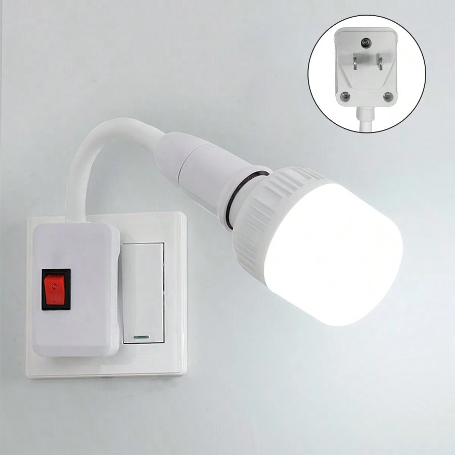 E27 Plug-In Lamp Socket Adapter w/ Switch E26 Bulb Holder Wall Light Converter