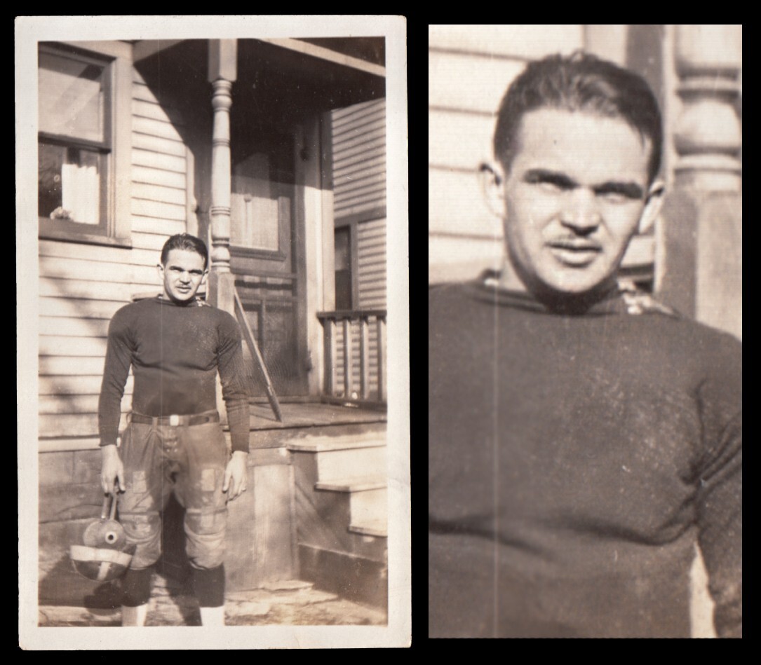 PENCIL MUSTACHE BADASS FOOTBALL JOCK MAN & RACIST INSCRIPTION ~1930s PHOTO gay