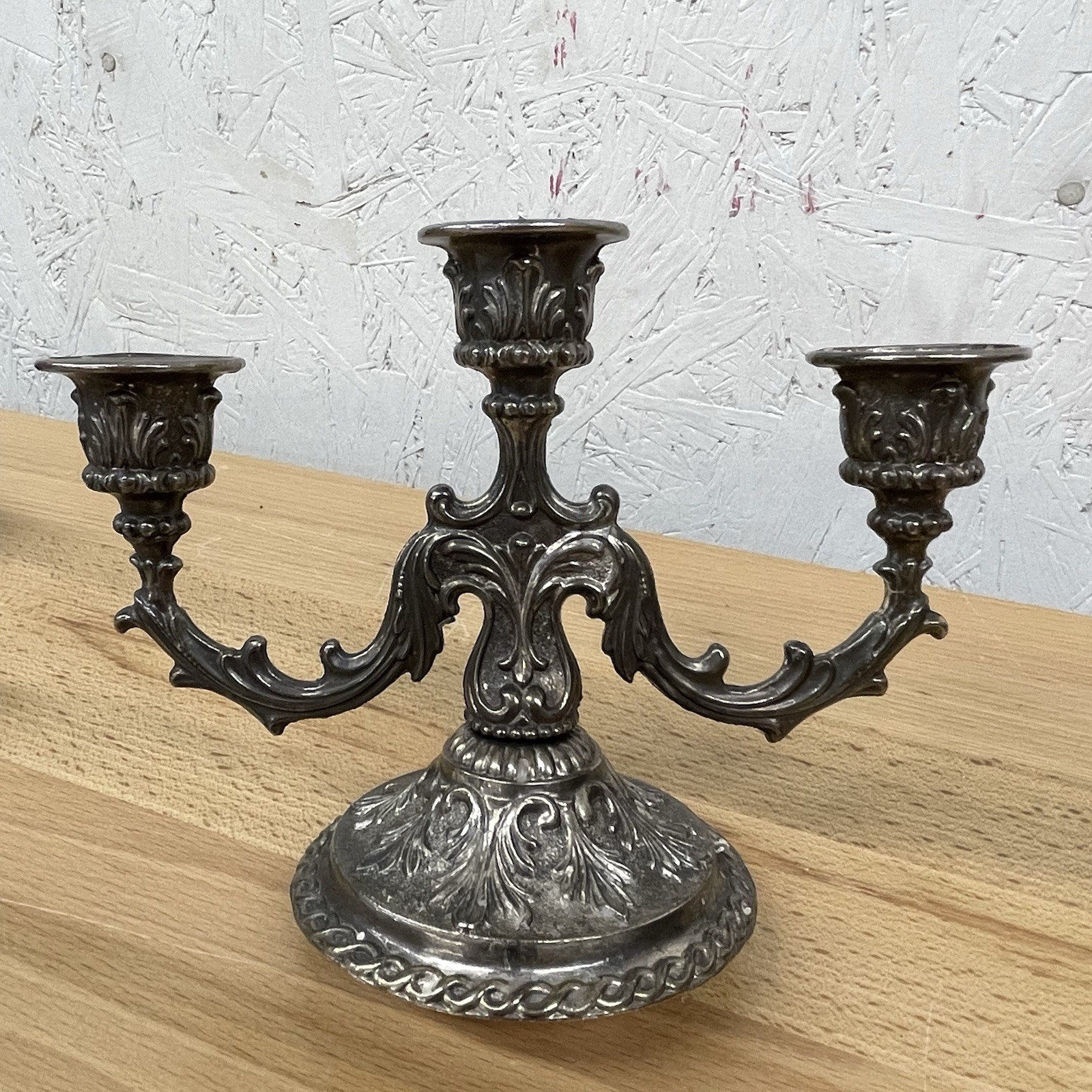 Vintage Pewter 2 Arm 3 Mid Century Candle Holder Candelabra 5.5 inch Tall