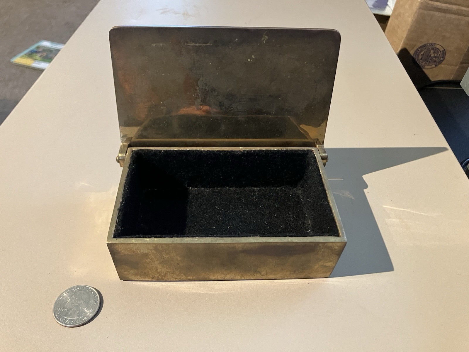 Vintage Velvet Lined Brass Box