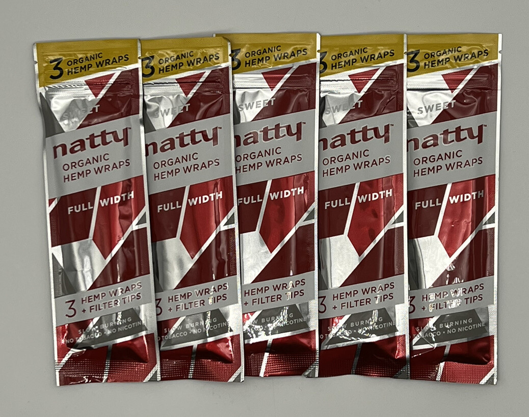 NATTY ORGANIC WRAPS SWEET ROLLING PAPERS 5 PACKS 3 SHEETS PER PACK TOTAL 15