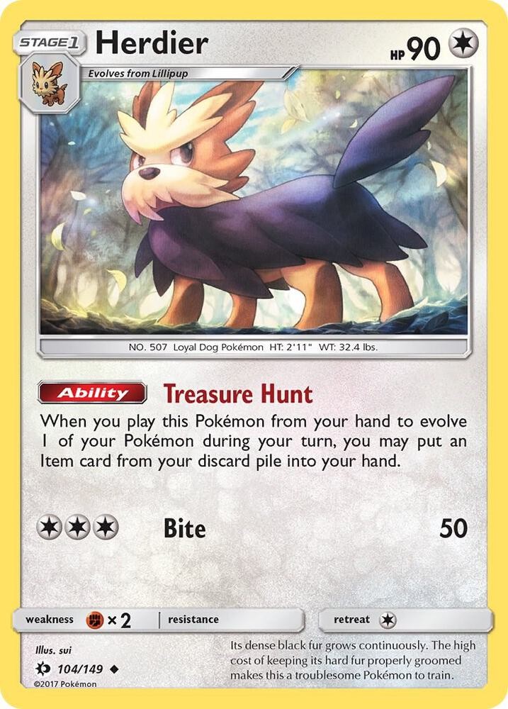 Herdier Reverse Holo Uncommon SM Base Set 104/149 NM