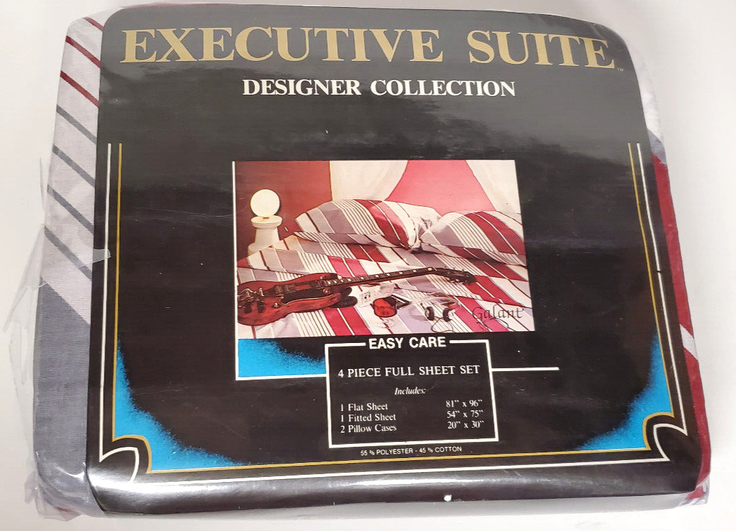 Sheet Set Full Size Executive Suite Stripes 4 PCS New Old Stock Package End Open