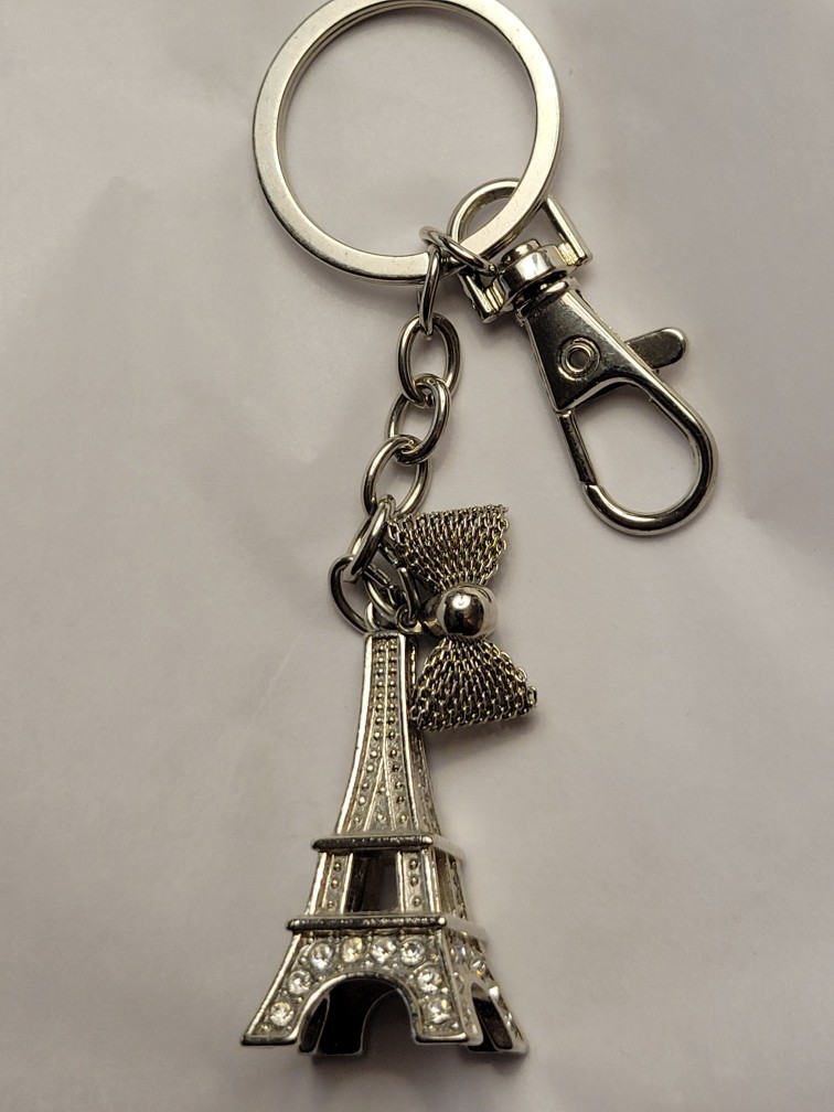 Eiffel Tower Paris France Keychain Key Ring Rhinestone Silver W/ Bow – Bag Charm