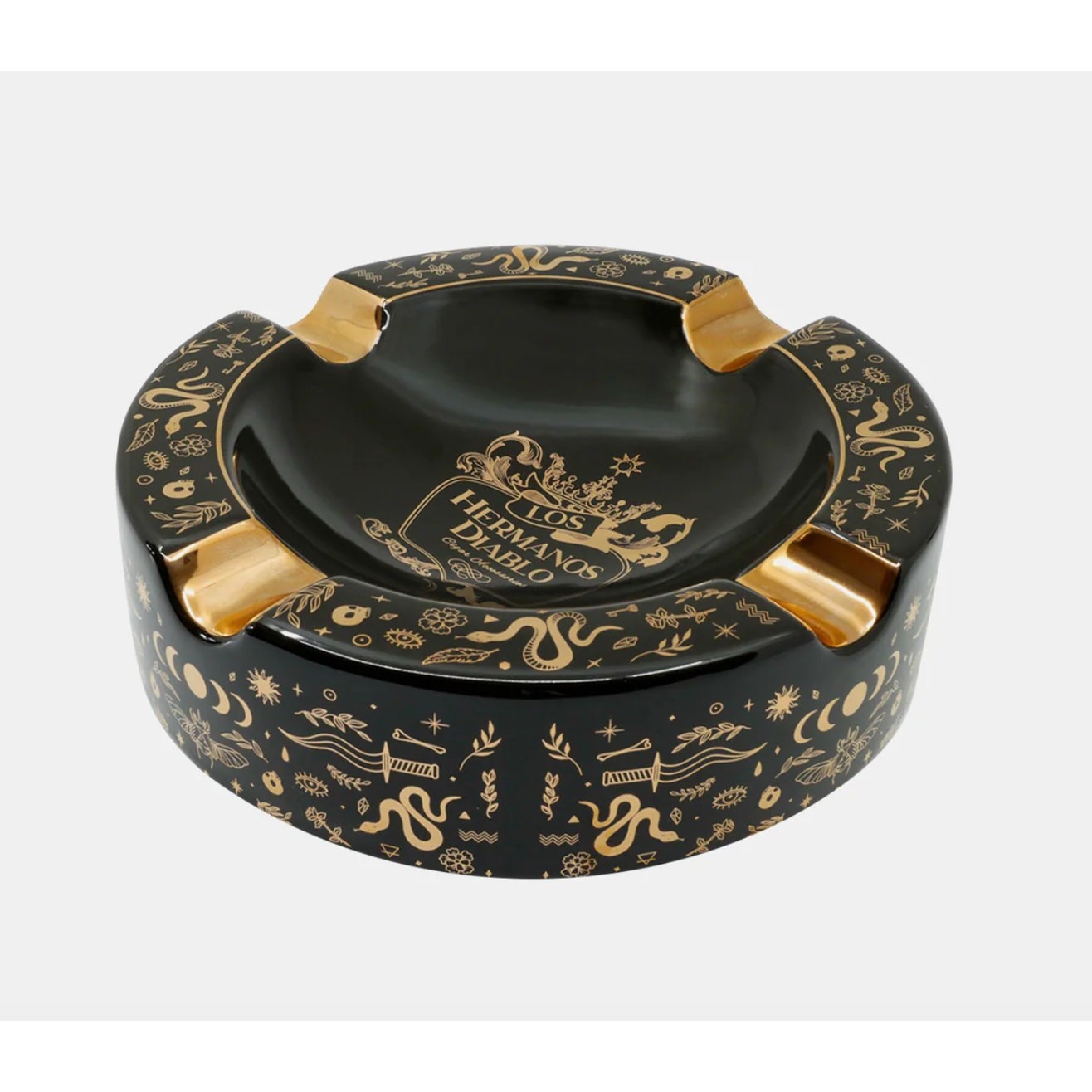 Mystique Large Black Gold Ceramic Cigar Ashtray 4 Cigars Indoor Outdoor Ashtrays